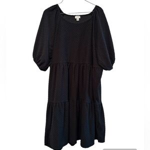 J. Crew Women Size XL Black Tiered Swiss Clip Dot Dress Puff Sleeve